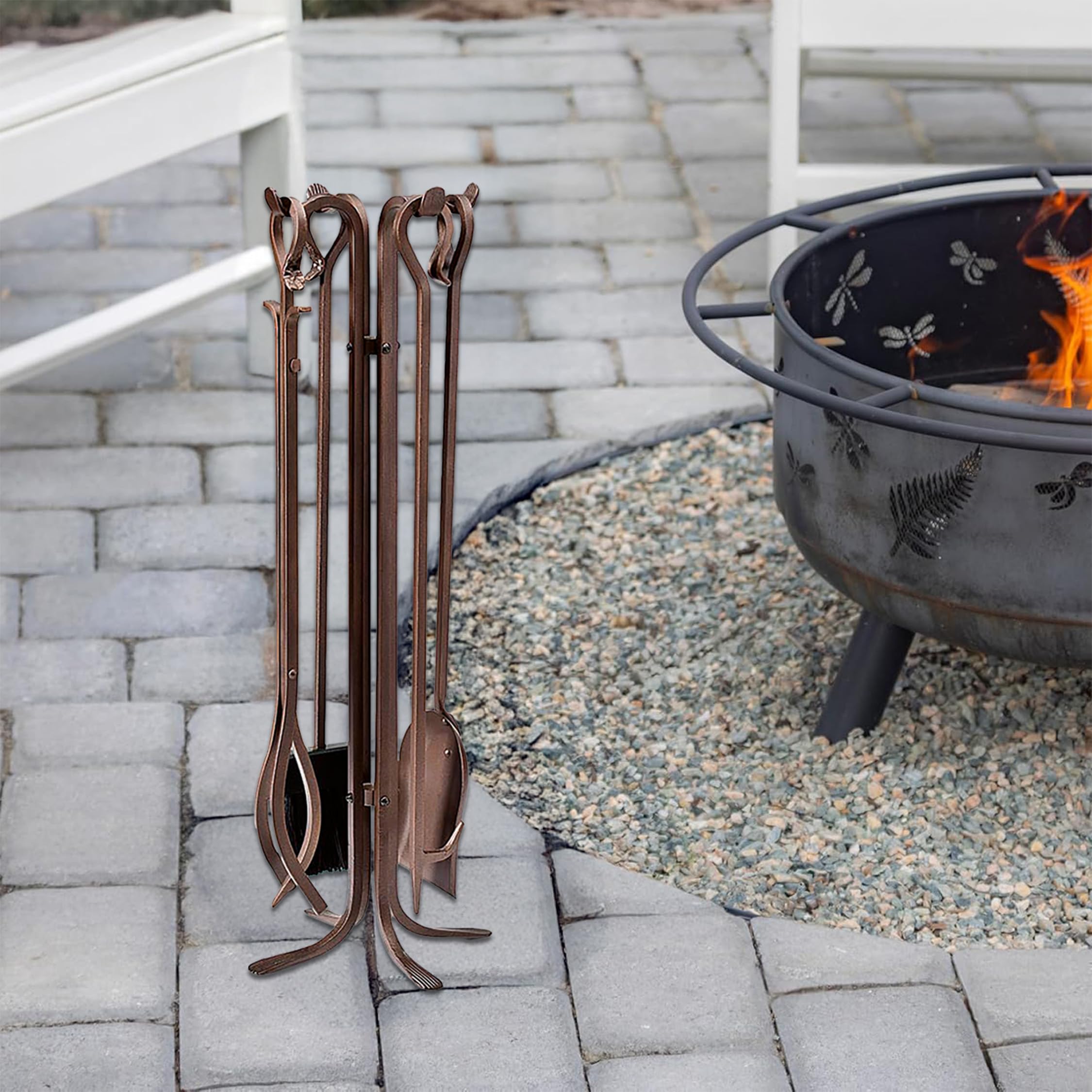 Amazon.com: Plow & Hearth 5 Piece Hand Forged Iron Fireplace Tool